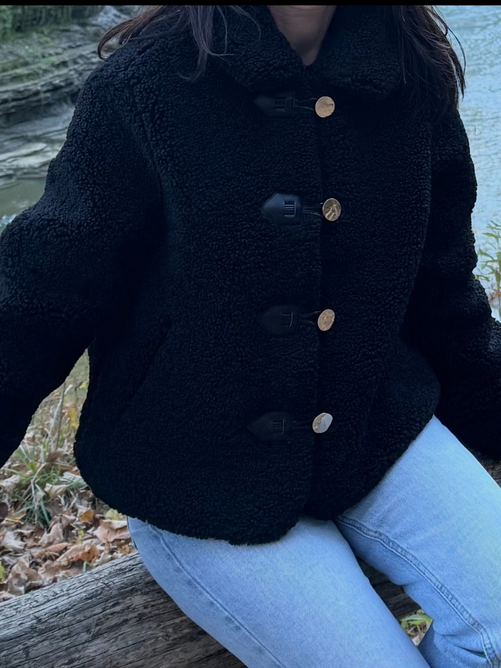 ZARA Black Faux Shearling Toggle Coat